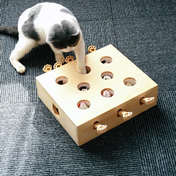 Whack A Mole Solid Wood Box - Interactive Cat Toys - Image 2